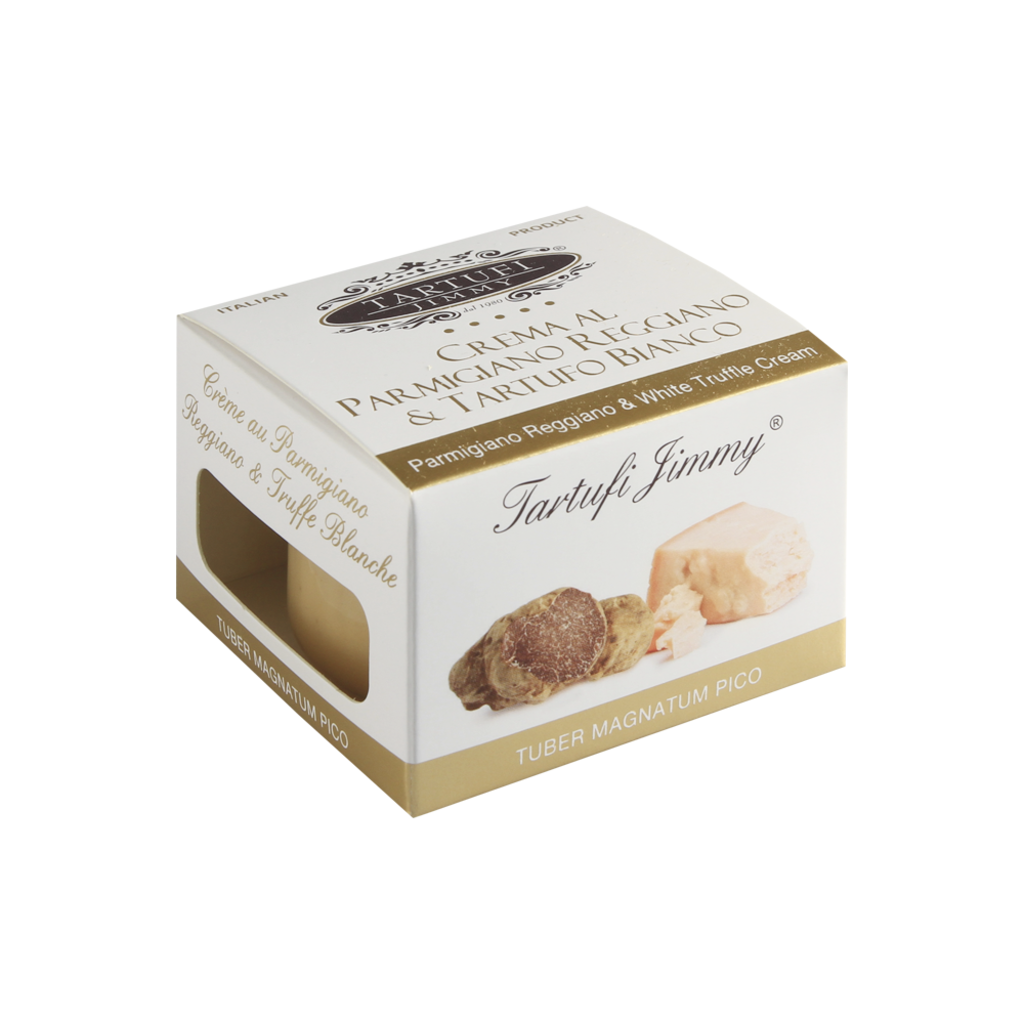 Confezione orientativa di Crema al parmigiano reggiano DOP e tartufo bianco de Tartufi Jimmy, Italia