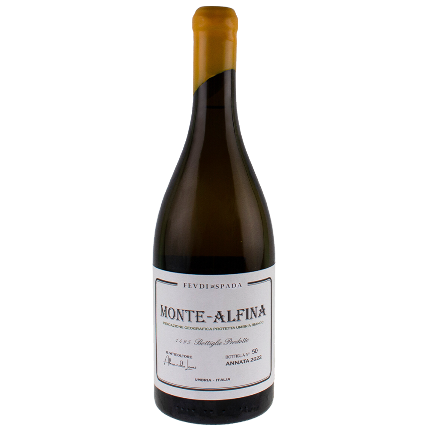 Bottiglia di Monte Alfina IGP Umbria Chardonnay, vino bianco italiano della regione Umbria di Feudi Spada