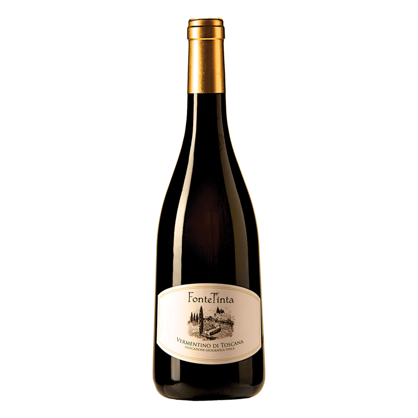 Bottiglia di Fonte tinta vermentino di toscana IGT, vino bianco italiano della regione Tuscany di Agricola i lecci