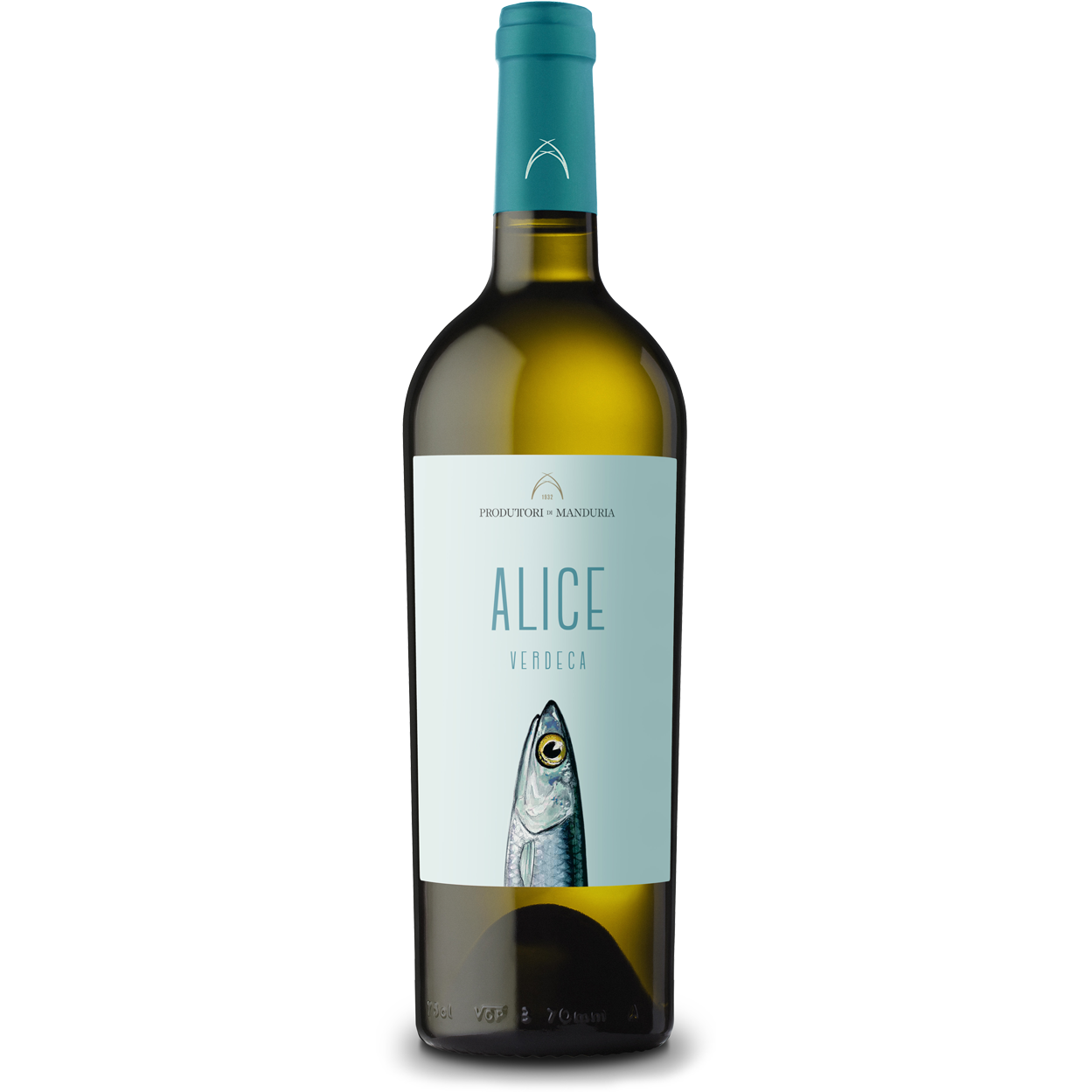 Bottiglia di Alice Salento IGT Verdeca, vino bianco italiano della regione Puglia di Produttori di Manduria