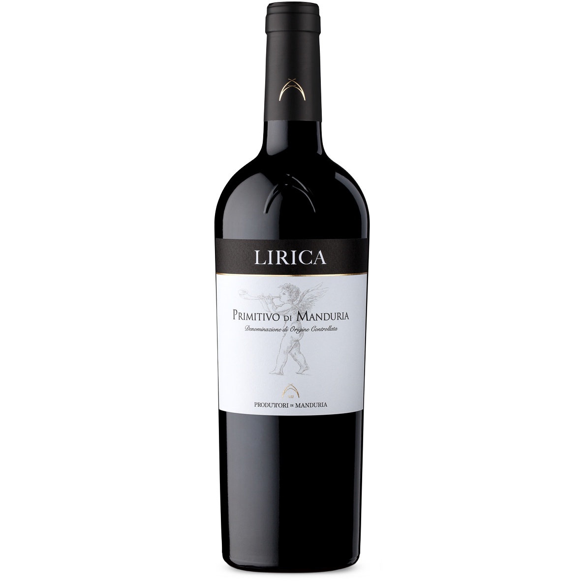 Bottiglia di Lirica Primitivo di Manduria DOC, vino rosso italiano della regione Puglia di Produttori di Manduria