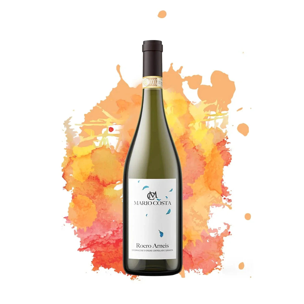 Bottiglia di Roero Arneis DOC, vino bianco italiano della regione Piemonte di Azienda agricola Mario Costa