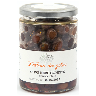 Confezione orientativa di Olive nere denocciolate de l'Albero dei golosi, Italia