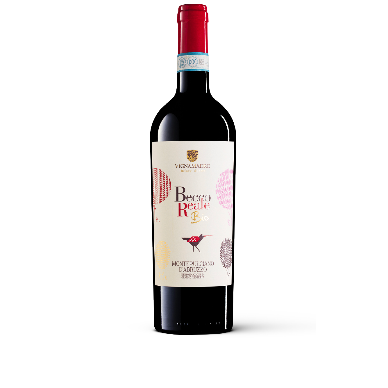 Bottiglia di Becco Reale Montepulciano DOC, vino rosso italiano della regione Abruzzo di Fam. Di Carlo