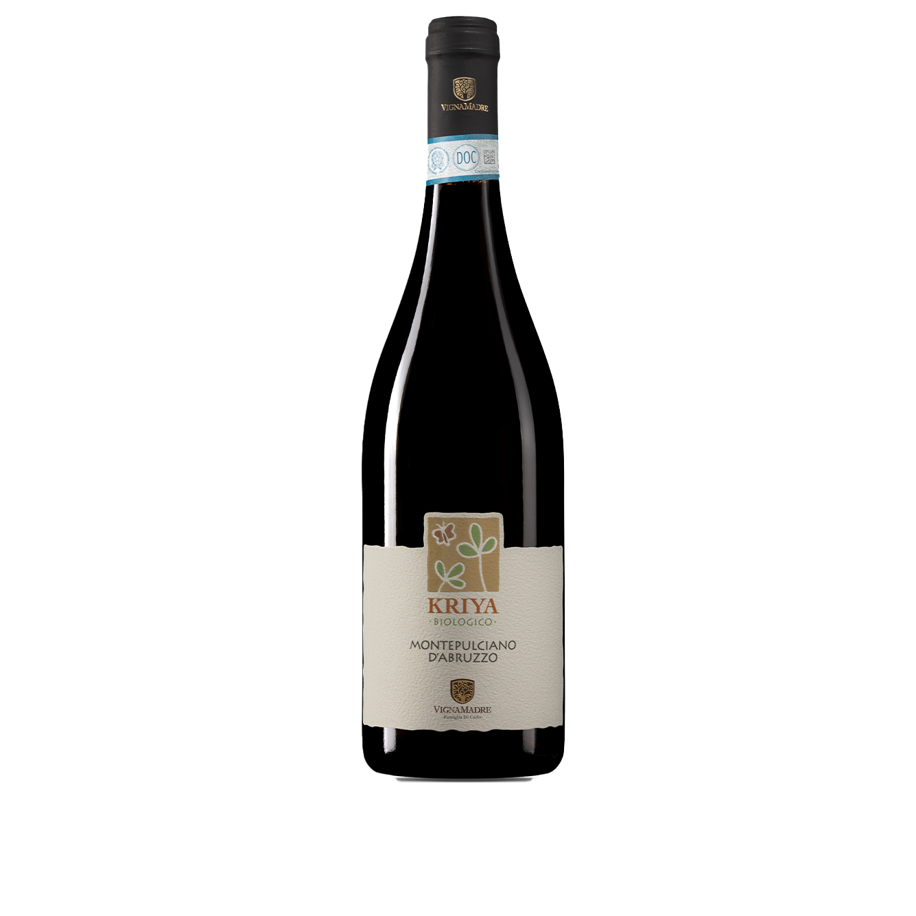 Bottiglia di Kriya BioVegan Montepulciano DOC, vino rosso italiano della regione Abruzzo di Fam. Di Carlo