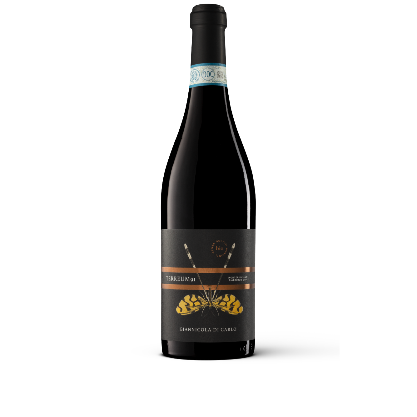 Bottiglia di Terreum 91 Montepulciano DOC, vino rosso italiano della regione Abruzzo di Fam. Di Carlo