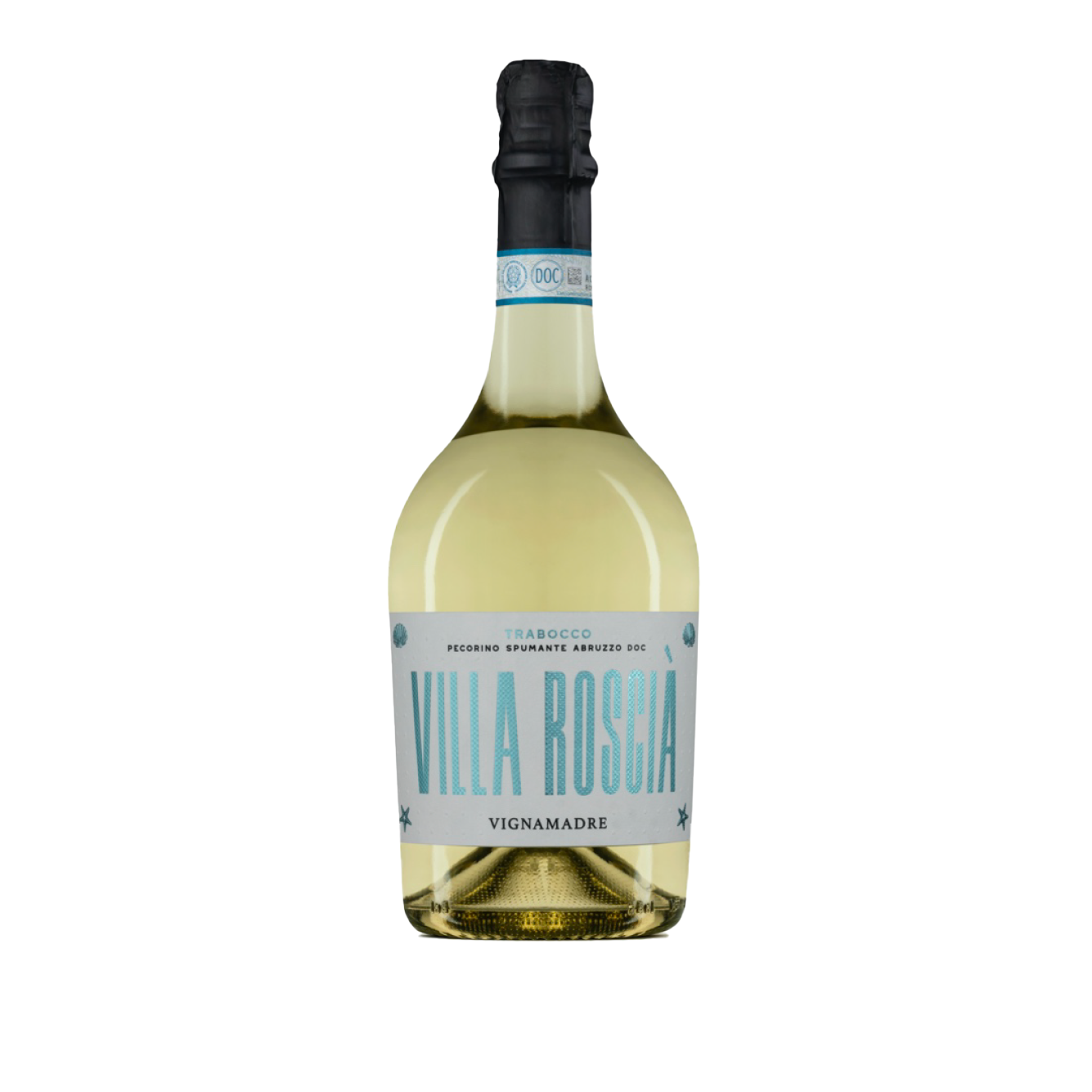 Bottiglia di Spumante Brut Pecorino Trabocco DOC, vino bianco italiano della regione Abruzzo di Fam. Di Carlo