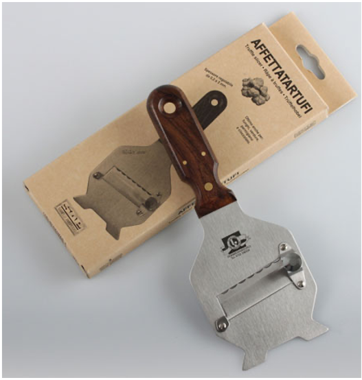 Confezione orientativa di Affettatartufi in acciaio con manico in legno de Tartufi Jimmy, Italia