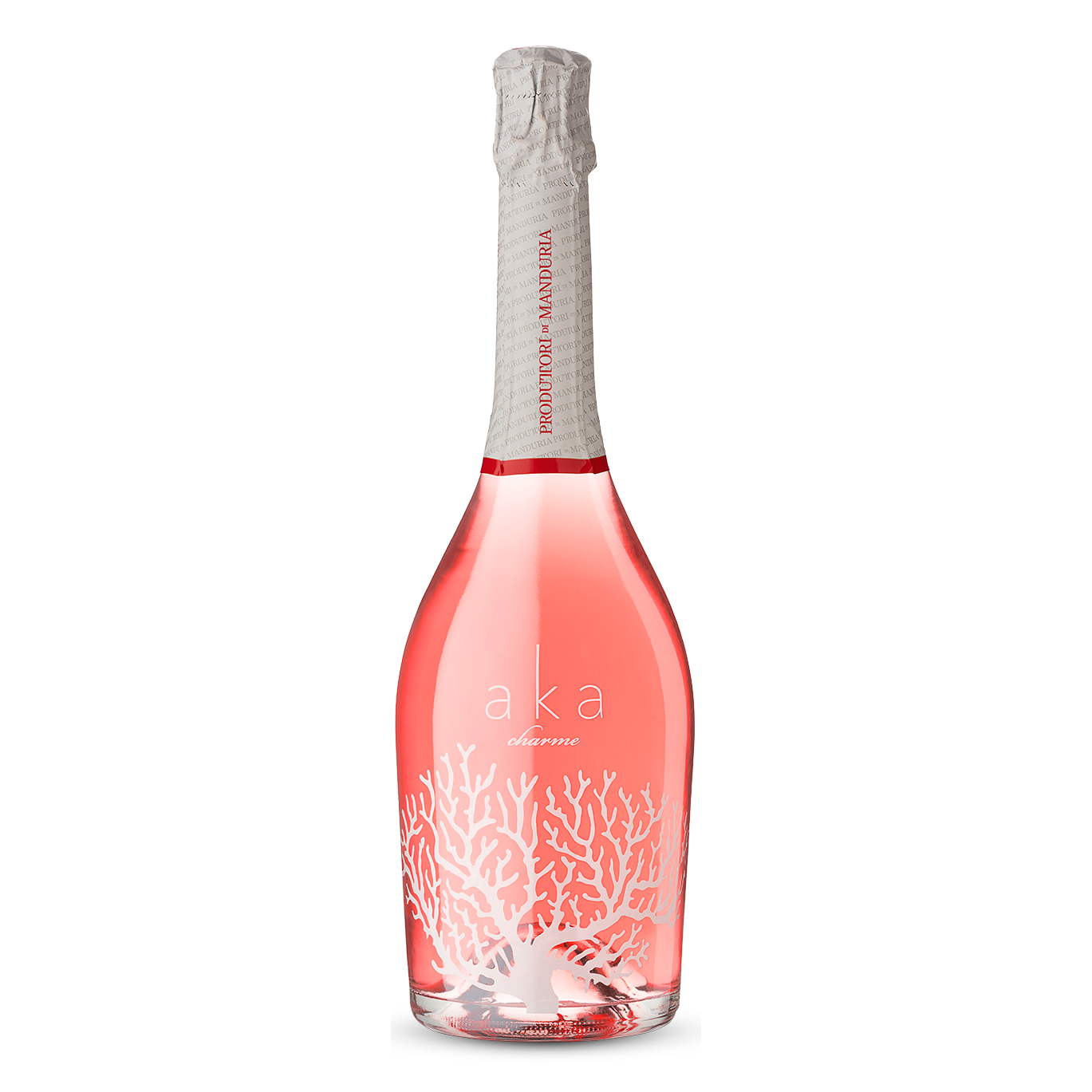 Bottiglia di Aka Charme rosato spumante brut - Metodo Charmat, vino rosato italiano della regione Puglia di Produttori di Manduria