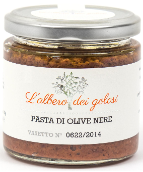 Confezione orientativa di Patè di olive nere de l'Albero dei golosi, Italia
